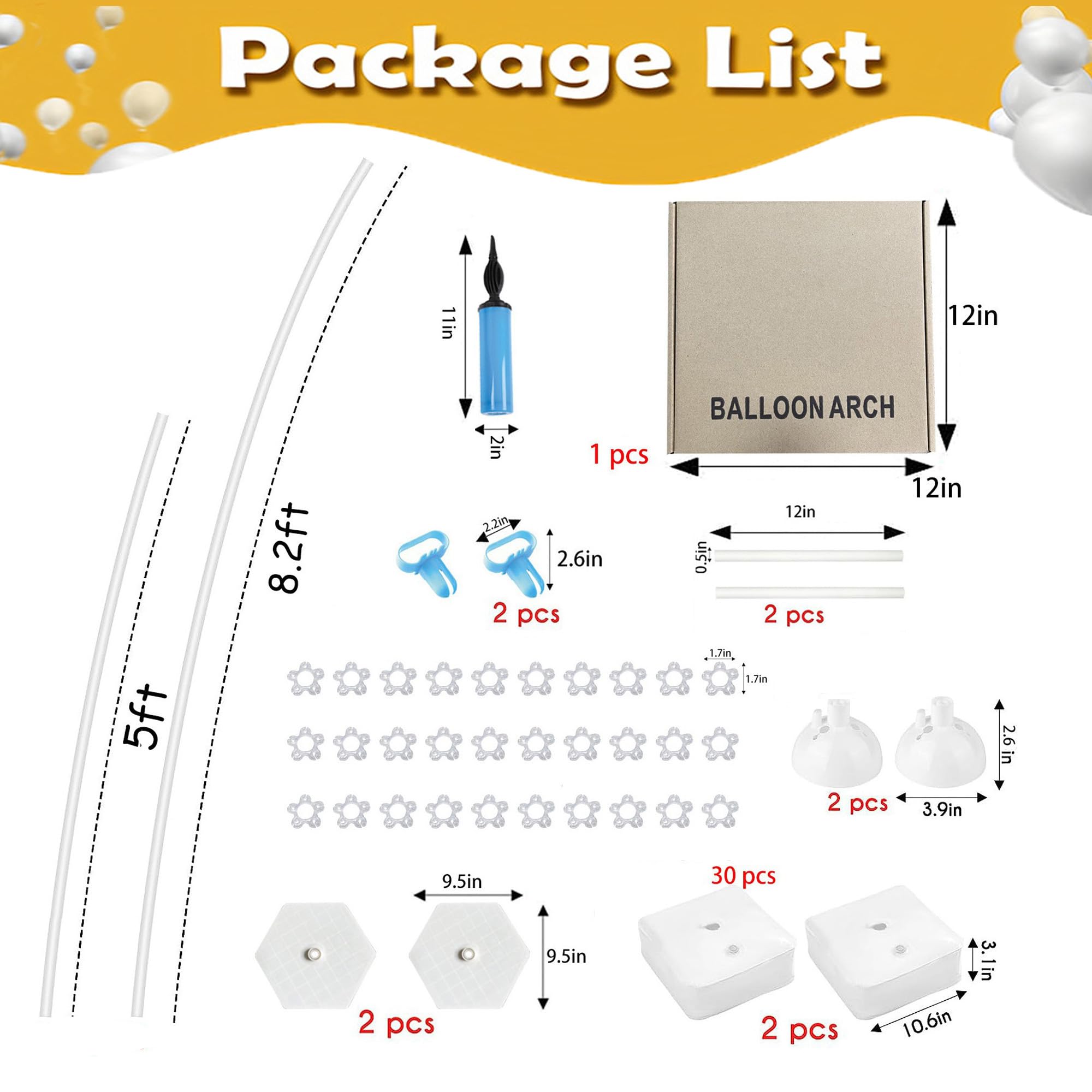 Ballonbogen-Ständer-Set, Partyzubehör, 2,5 m und 1,5 m, halber Bogen-Ballonständer mit Wasserfüllbeutel, frei biegbarer Ballonhalter für Hochzeit, Babyparty, Geburtstag, Party-Dekorationen, Gold