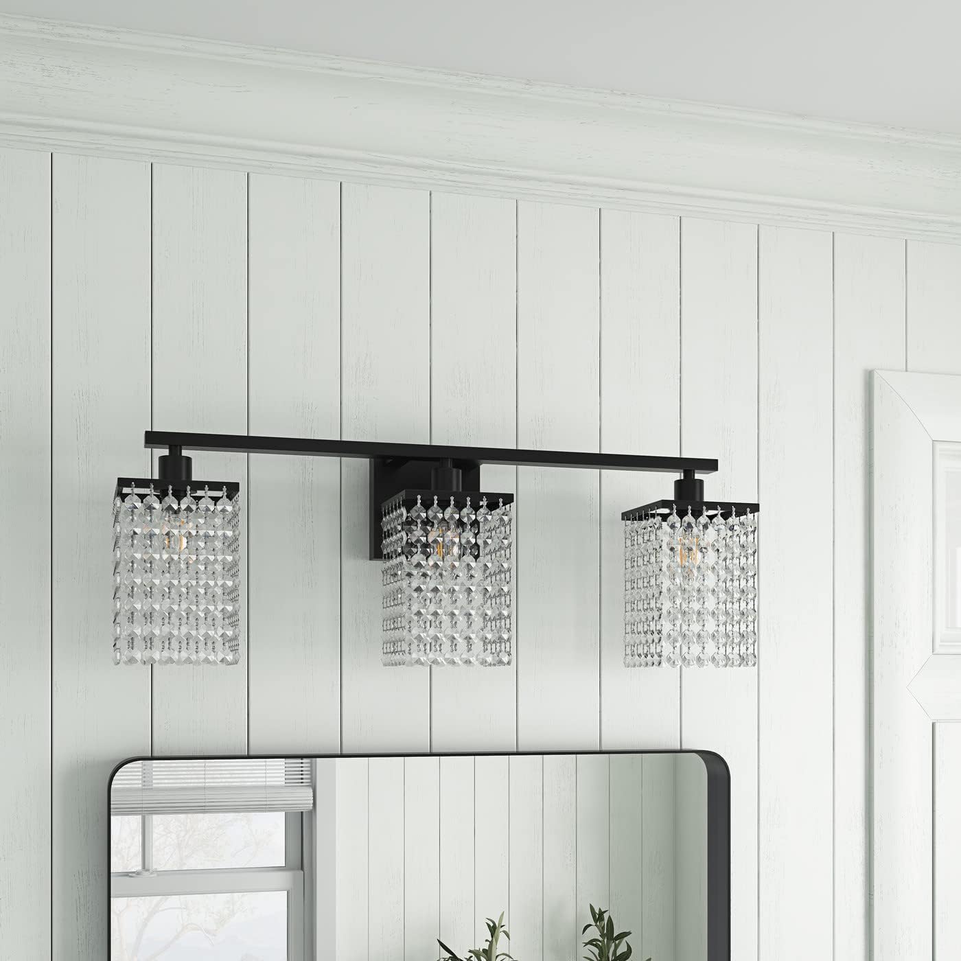 Aiwen Crystal Wall Lighting Fixture Modern Black Finsh Wall Sconces Wall Lights with Crystal Drop Shade Wall Lamp for Bedroom Hallway Dressing Room Elegant Vanity Light 3-Lights