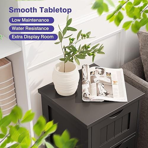 Miniatura 9 de Tangkula Armario de suelo de baño, armario de almacenamiento de madera con 3 cajones, mesa auxiliar moderna, unidad organizadora independiente para