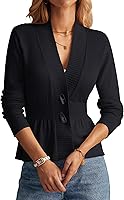 GRACE KARIN Women's Peplum Cardigan Sweater 2025 Fall - Long Sleeve Cropped Button Front Flattering Lightweight Coatigan