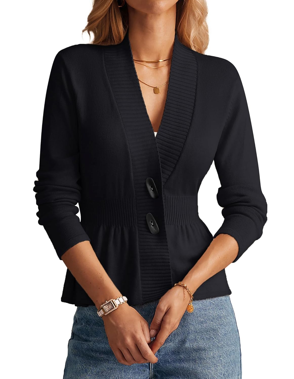 GRACE KARIN Women Cardigan Sweaters 2025 Fall Long Sleeve Cropped Sweater Coat Trendy Button Front Peplum Tops Lightweight