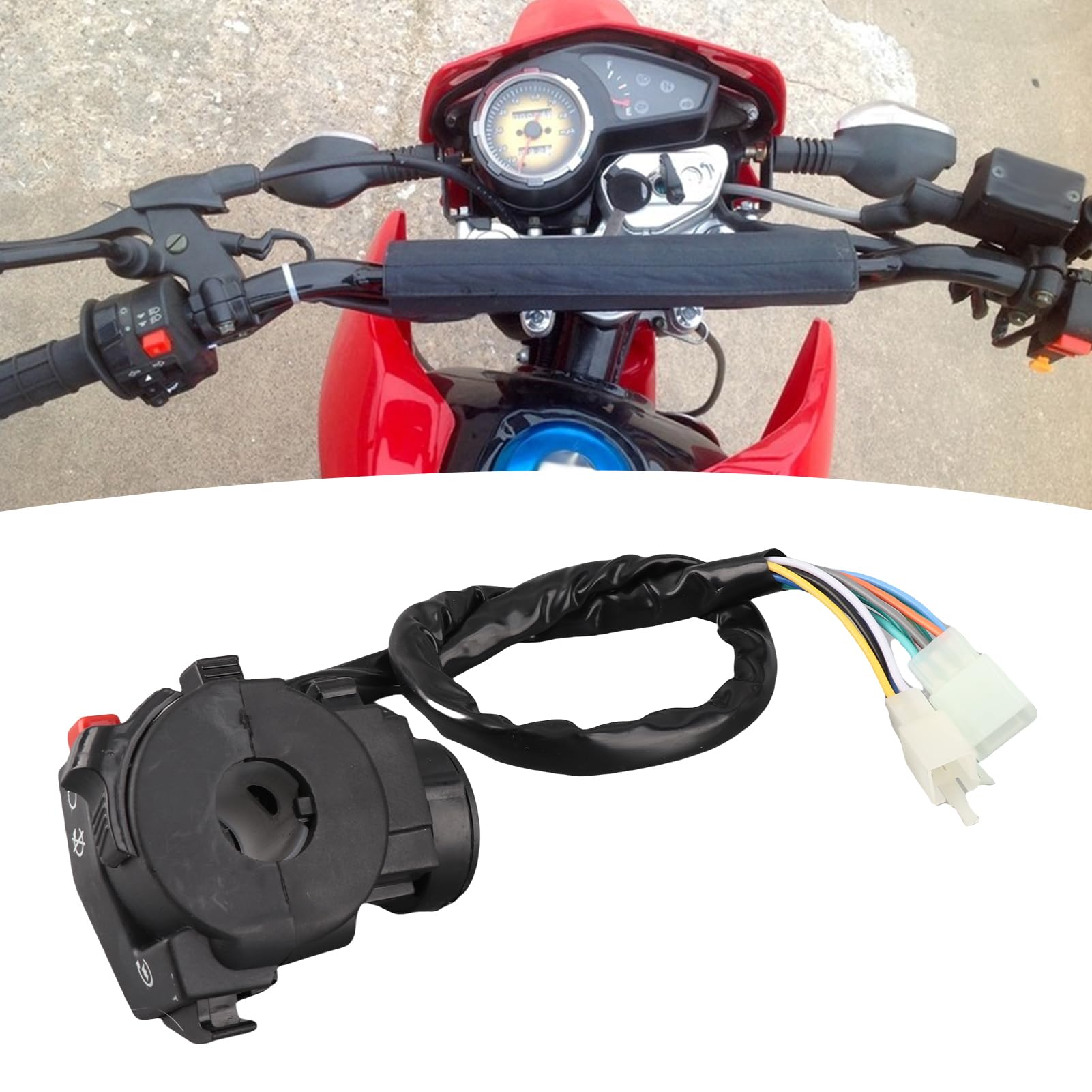 6 Fonctions 9 Fils côté Gauche Interrupteur de Commande assemblée Start Interrupteur de Starter, Interrupteur de Guidon 22mm 9 Broches 8 Fils adaptés pour Dirt Quad Bike
