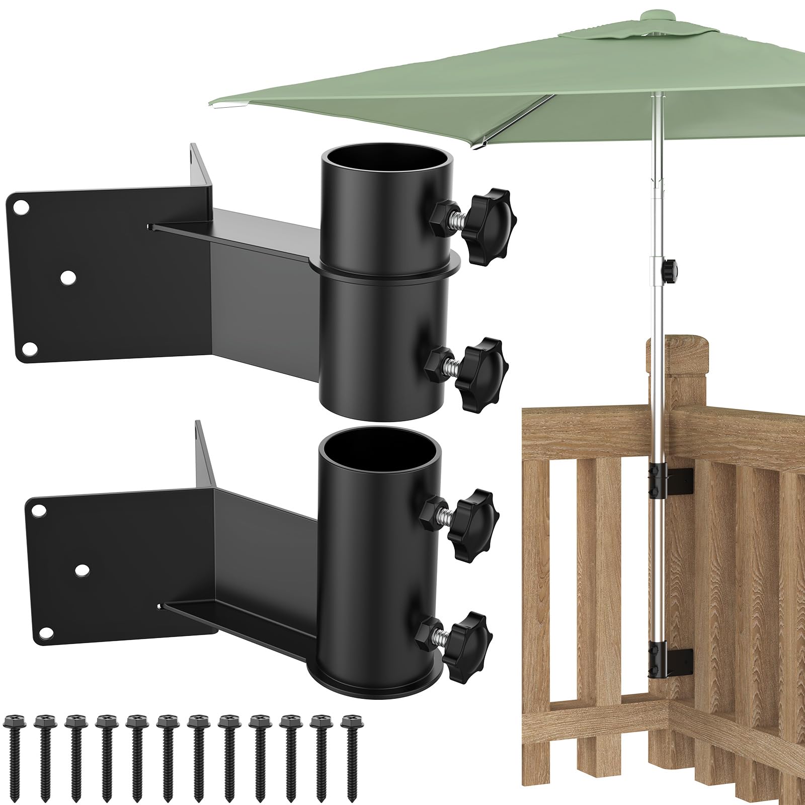 woiron Supporto angolare per ombrellone da patio, in acciaio inox, supporto per ombrellone da giardino, supporto per ombrellone da sole/staffa per ringhiera esterna