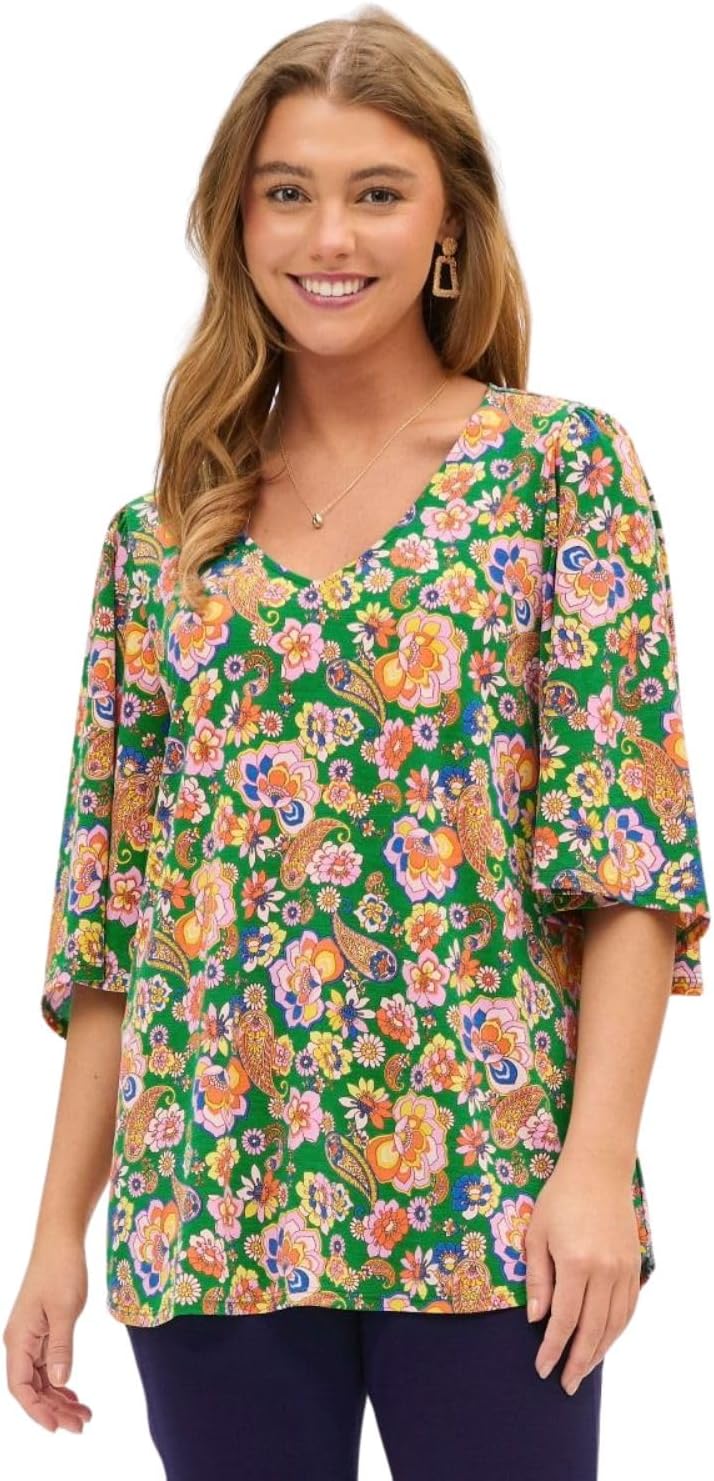 Dear Scarlett Womens V-Neck Half Sleeve Cali Blouse