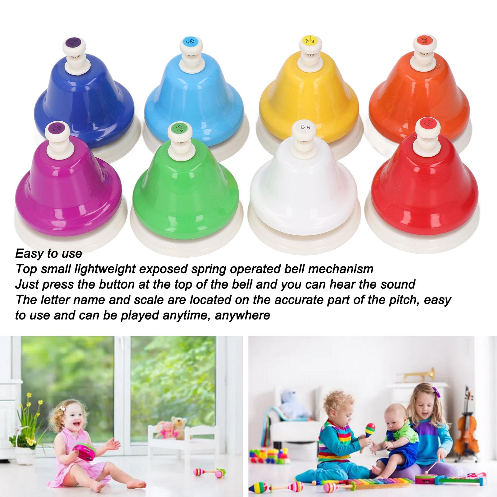 8 Pcs Kids Desk Bells 8 Notes Colorful Bells Set Rainbow Music Bells Metal Bells Percussion Music for Kids - Image 4