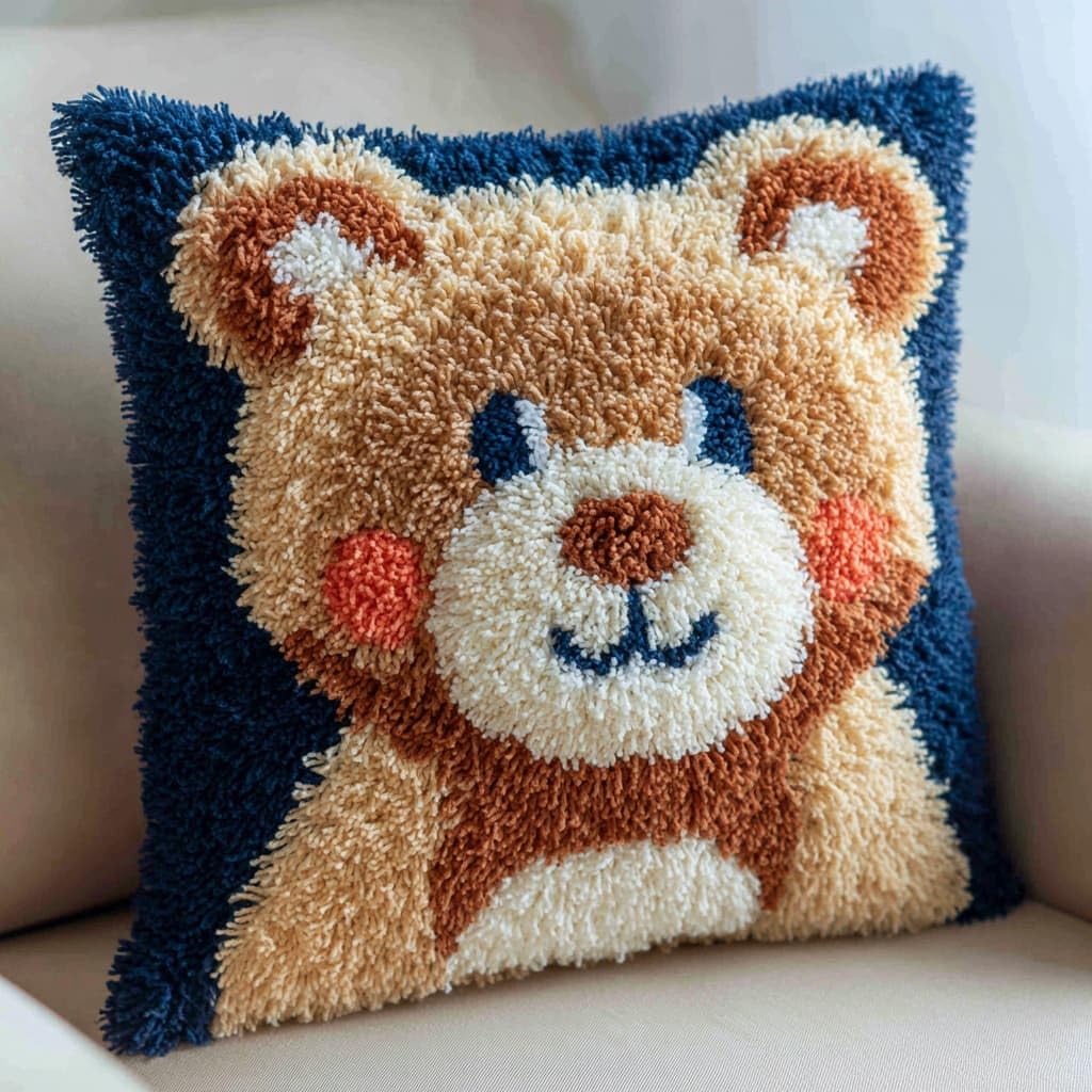WallustrioaW Latch Hook Cushion Pillow Cover kit for Adults,Animal Bear