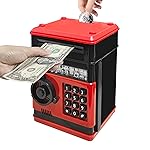 Cargooy Mini ATM Piggy Bank ATM Machine Best Gift for Kids,Electronic Code Piggy Bank Money Counter Safe Box Coin Bank for Boys Girls Password Lock Case (Black Red)