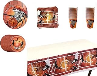 Basketball Party Tableware Supplies Set, Serves 24 Guests, Slam Dunk Pattern Plates, Cups, Napkins,Table Cover, for Basketball Theme Party and Birthday Party Decorations