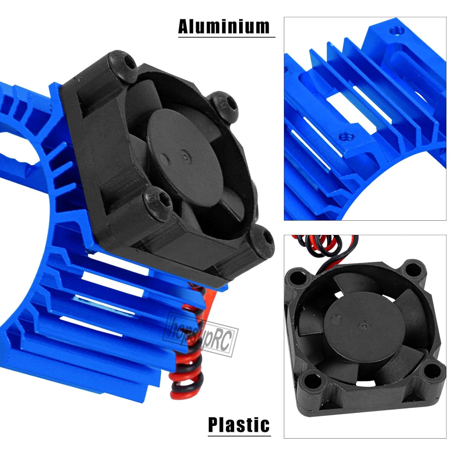 RC Aluminum 36mm Heat Sink Heatsink with 4.8-8.4V Cooling Fan Upgrades Part for 1/10 3650 3660 3670 540 550 Size Brushless Engine Motor RC Car Truck Buggy Crawler,Navy Blue（1 Pair）
