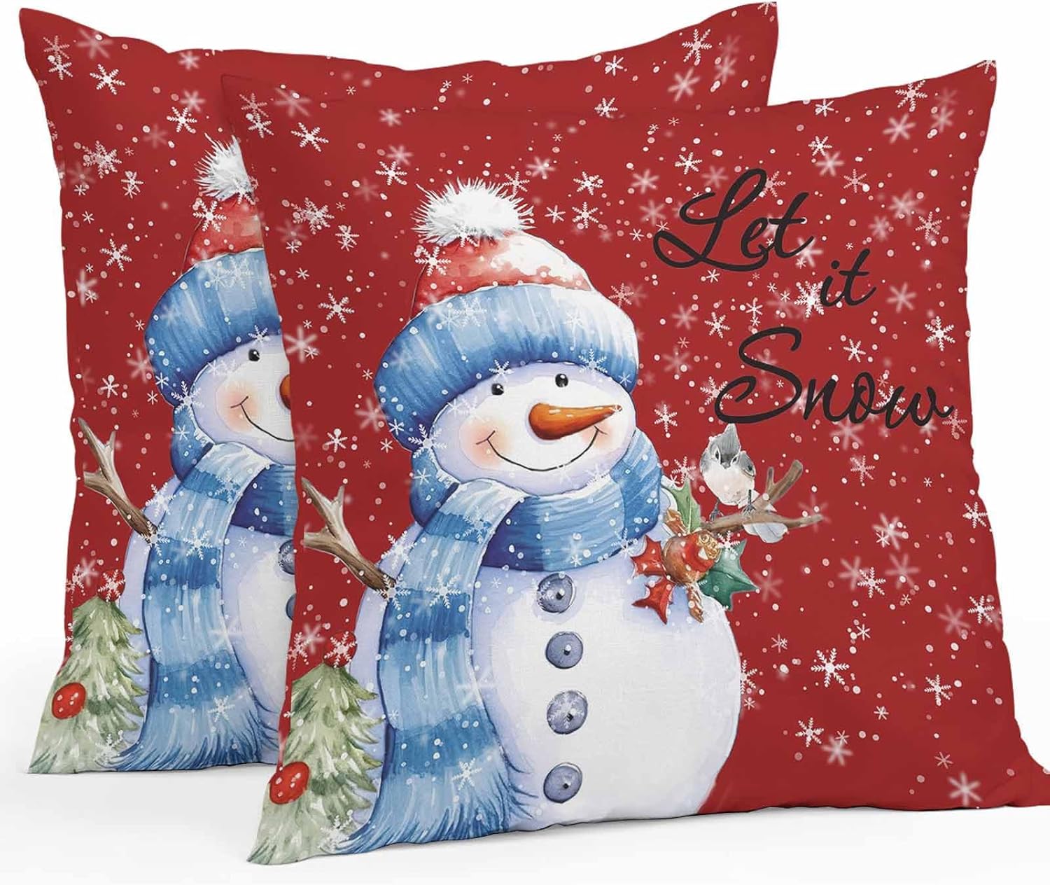 Merry Christmas Outdoor Pillow Covers Pack of 2 Snowman with Red Waterproof Throw Pillow Covers Decorative Cushion Cases for Patio Garden Tent Balcony Couch 26x26 inch