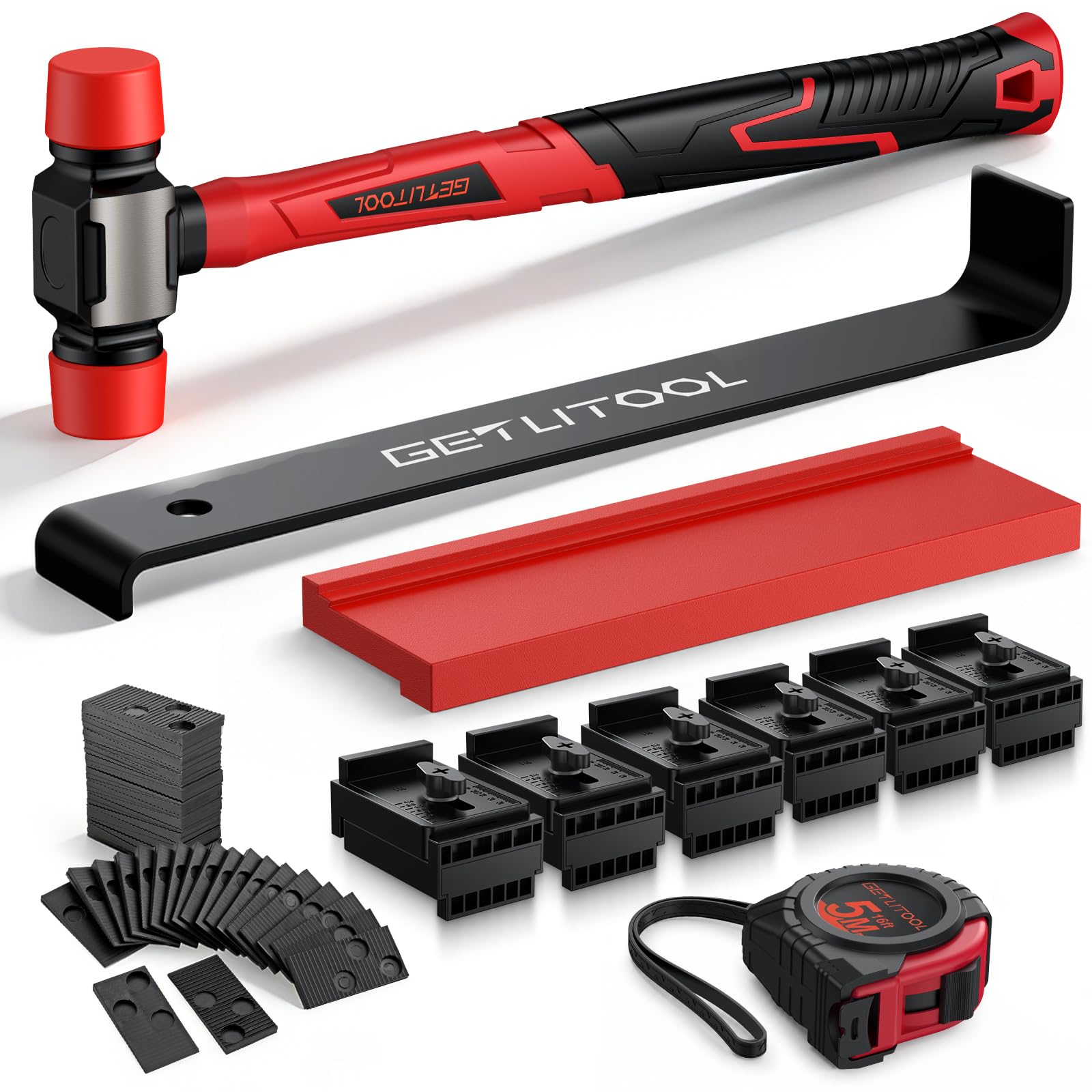 GETLITOOL Laminate Flooring Tool Kit with Fiberglass Hammer, Wood...