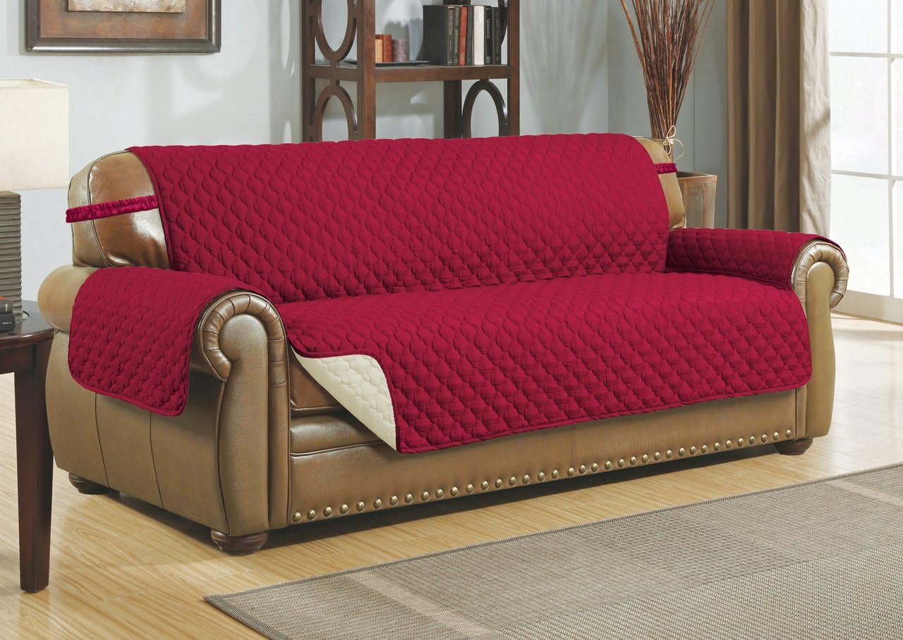 Le Benton Reversible Sofa Cover, Quilted Pet Couch Slipcover, Elastic Strap, Machine Washable - Burgundy/Camel