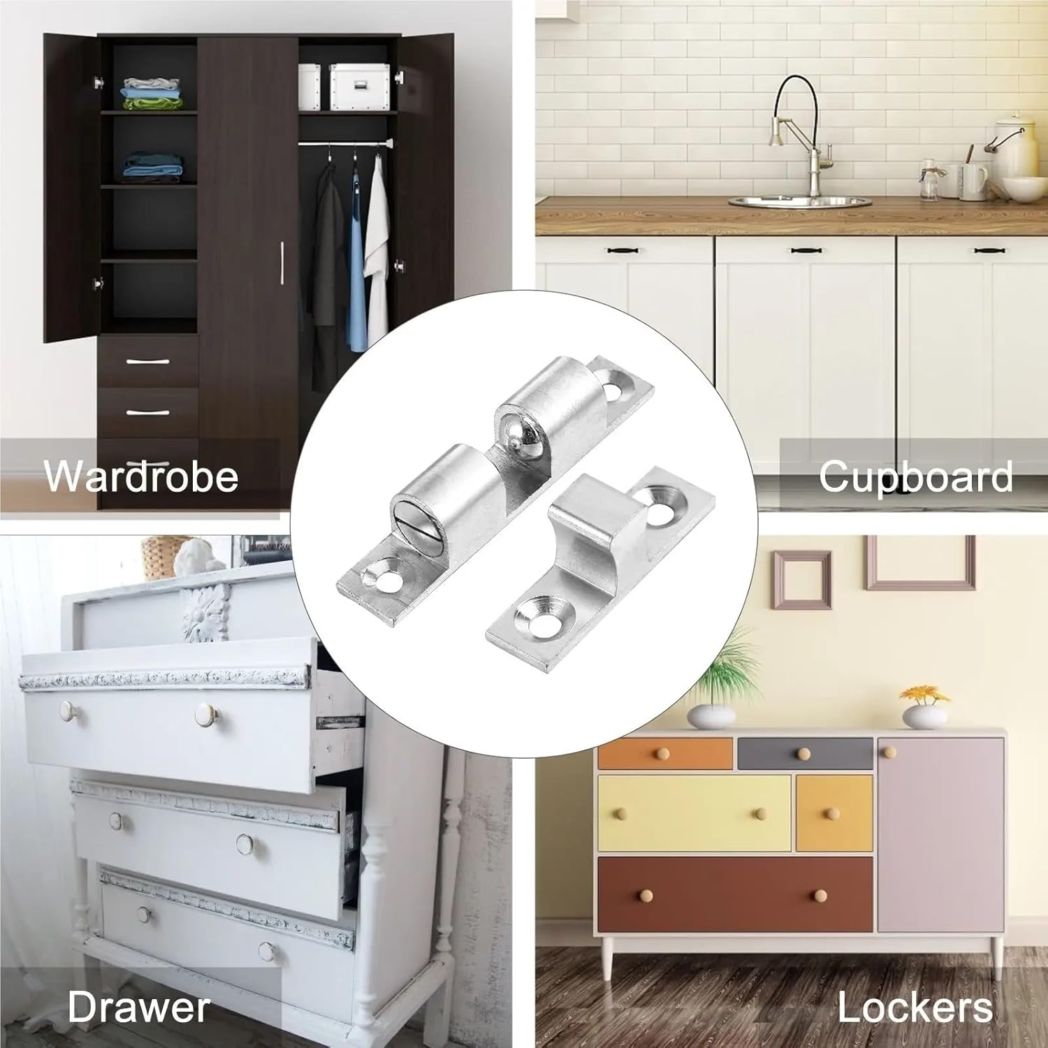 6 Pcs Solid Brass Door Latch Ball Tension Roller Silver Copper Catch Lightweight Cabinet Doors Adjustable Tension