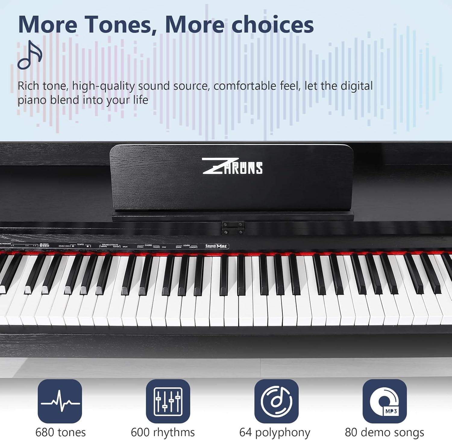 Digital Piano 88 Key Full-Size Weighted Keyboard, Wooden Classic Upright Electric Piano with Headphone Jack, Piano Stand, 3 Pedal, Suitable for Beginner, Professional