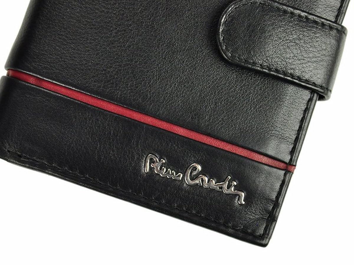 Pierre Cardin męski skórzany portfel Sahara TILAK15 326A czarny + niebieski z ochroną RFID i kieszenią na zamek błyskawiczny, Czerwona, Medium, Klasyczny i elegancki, z charakterystycznym domieszką