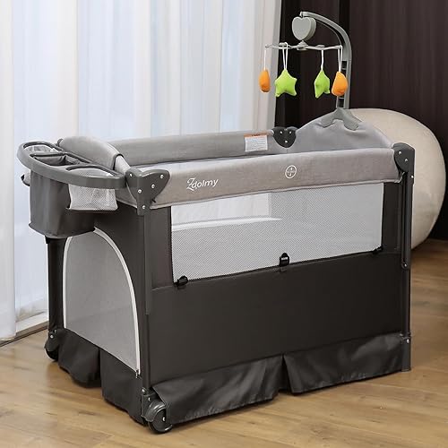 Miniatura 2 de Zdolmy Cuna para dormir de noche, paquete 4 en 1 con moisés con cambiador de pañales y bolsa de almacenamiento, 3 alturas ajustables, arco de