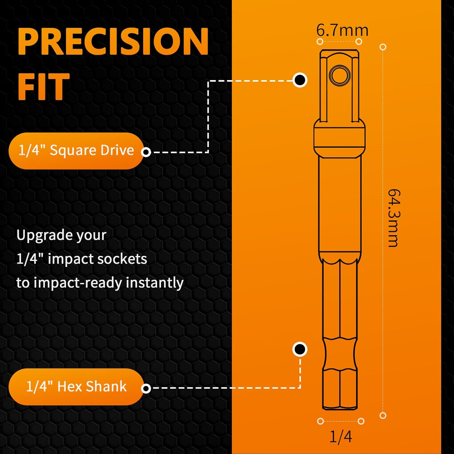 Mellbree Impact Socket Adapter, 4 Pack 1/4 Inch Drill Socket Adapter for Impact Driver/Drill, Automotive DIY, Extension Socket Bits, Handle Nut Driver and Drills