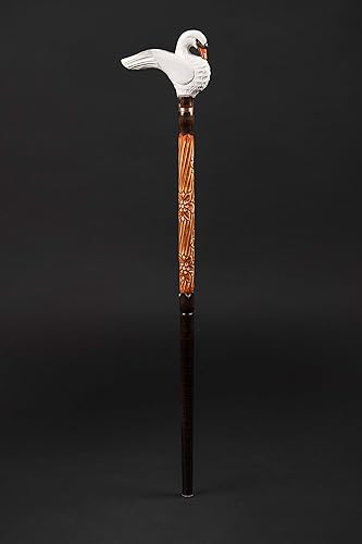 Miniatura 5 de White Swan Walking Stick - Hand Carved Wooden Cane for Gift - Handmade Hiking Crafted Baston
