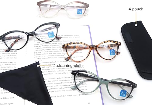 Miniatura 10 de HEEYYOK Paquete de 4 lentes de lectura con bloqueo de luz azul para mujer, lectores de computadora con bisagra de resorte, anteojos de ojo de gato