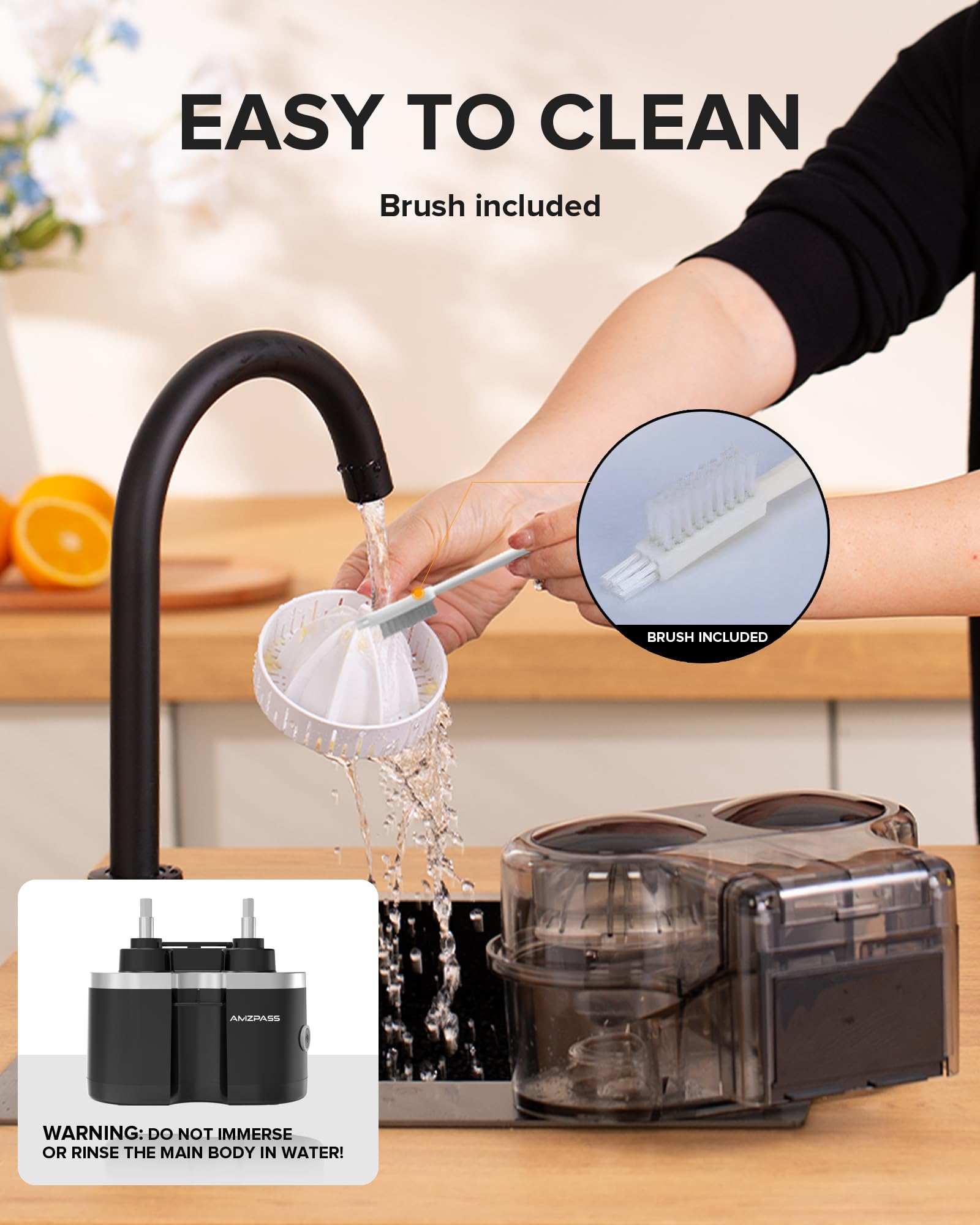 Exprimidor eléctrico de cítricos de doble cabeza, exprimidor de limón con cable de alimentación y cepillo de limpieza, máquina exprimidora automática de 1 botón para naranja, limón, lima, 6