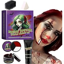 Artificial Blood Halloween Make-Up Set Halloween Artificial Blood Set SFX Makeup Kit 3 Colours Makeup Palette + Dark Red Clotted Blood + Scab Artificial Blood + 2 Sponge for Clothing Zombie