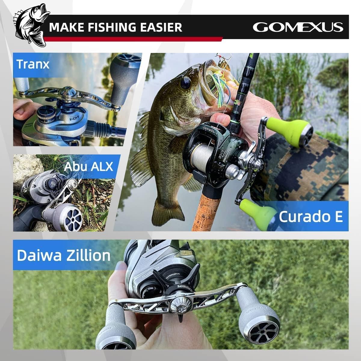GOMEXUS Pesca Potencia Mango Compatible para Shimano SLX Tranx, Daiwa Tatula, Zillion, Abu Garcia Revo 13, recambios para carretes de Pesca baitcasting | Bass Fishing
