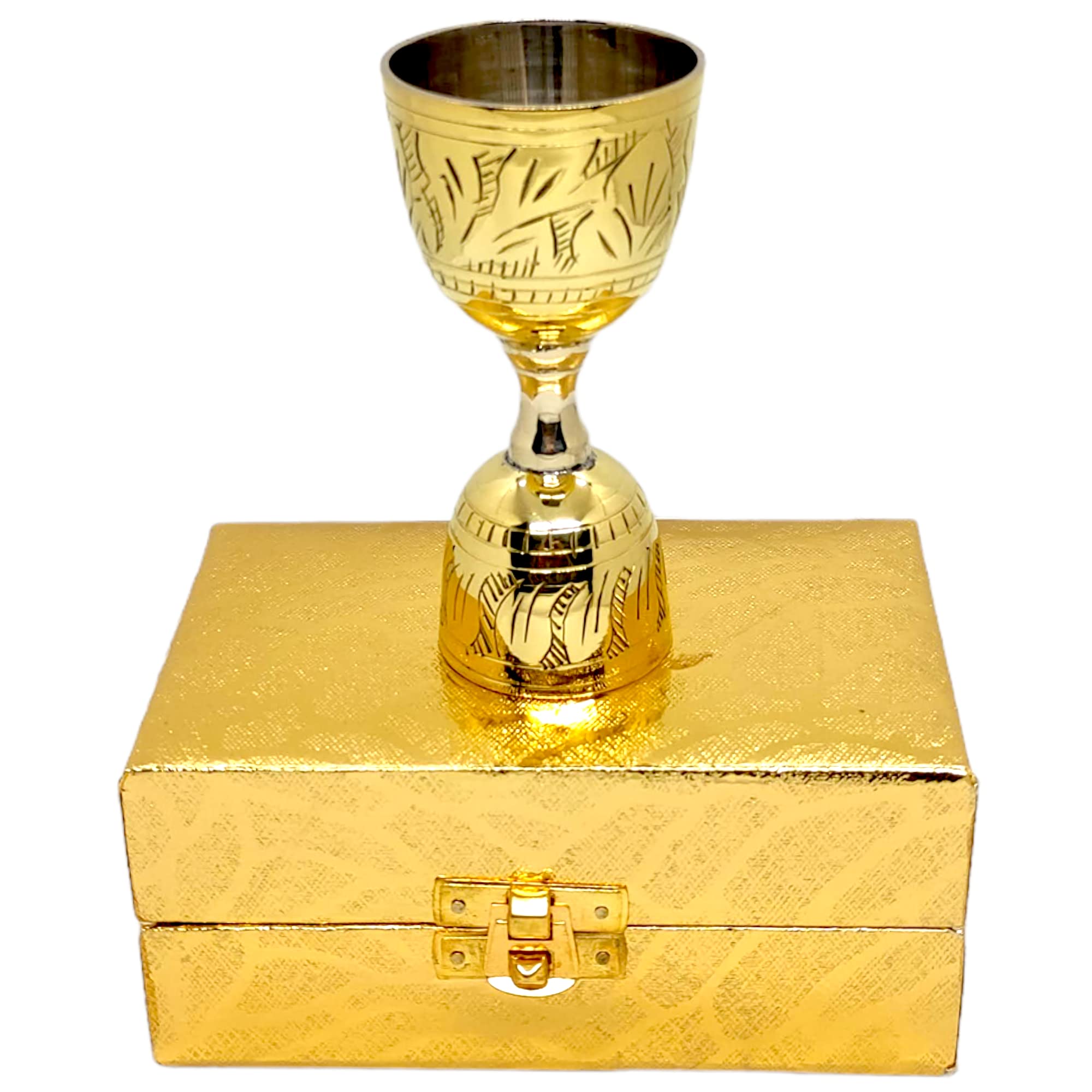 Akanksha Arts EPNS, Two- Tone Engraved Peg Measure Cup with Golden Decorative Box, 30 ml / 60 ml 3