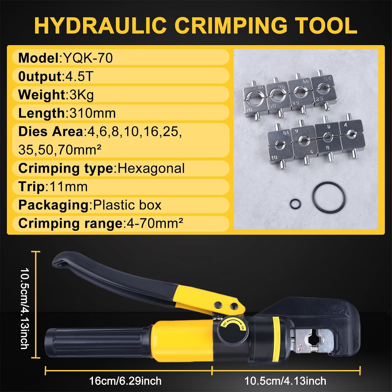 SPEEDWOX 手動油圧圧着工具 9個の硬化ダイス バッテリーケーブルラグ端子クリンパー 圧着工具 4/6/8/10/16/25/