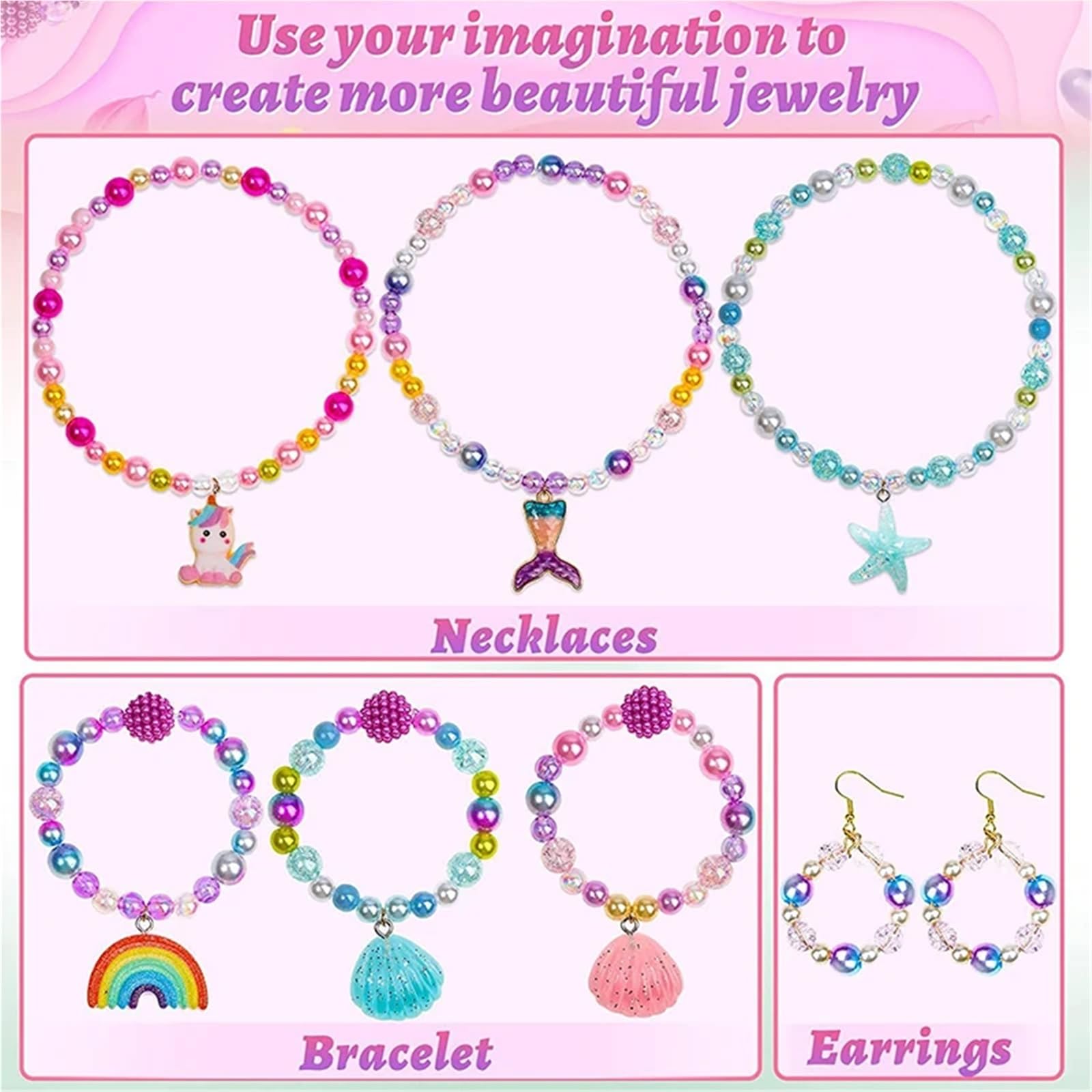 L6NqIAG Kit para Hacer Pulseras Kit de cuentas perlas arcoíris con degradado, kit for hacer pulseras, pendientes, collares, y bisutería(B 773pcs)
