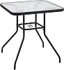 Yaheetech Garden Dining Table with Umbrella Hole, Square Tempered Glass Top Bistro Table with Metal Frame, Outdoor Furniture for Balcony Patio Backyard, 70x70cm, Balcony, Black