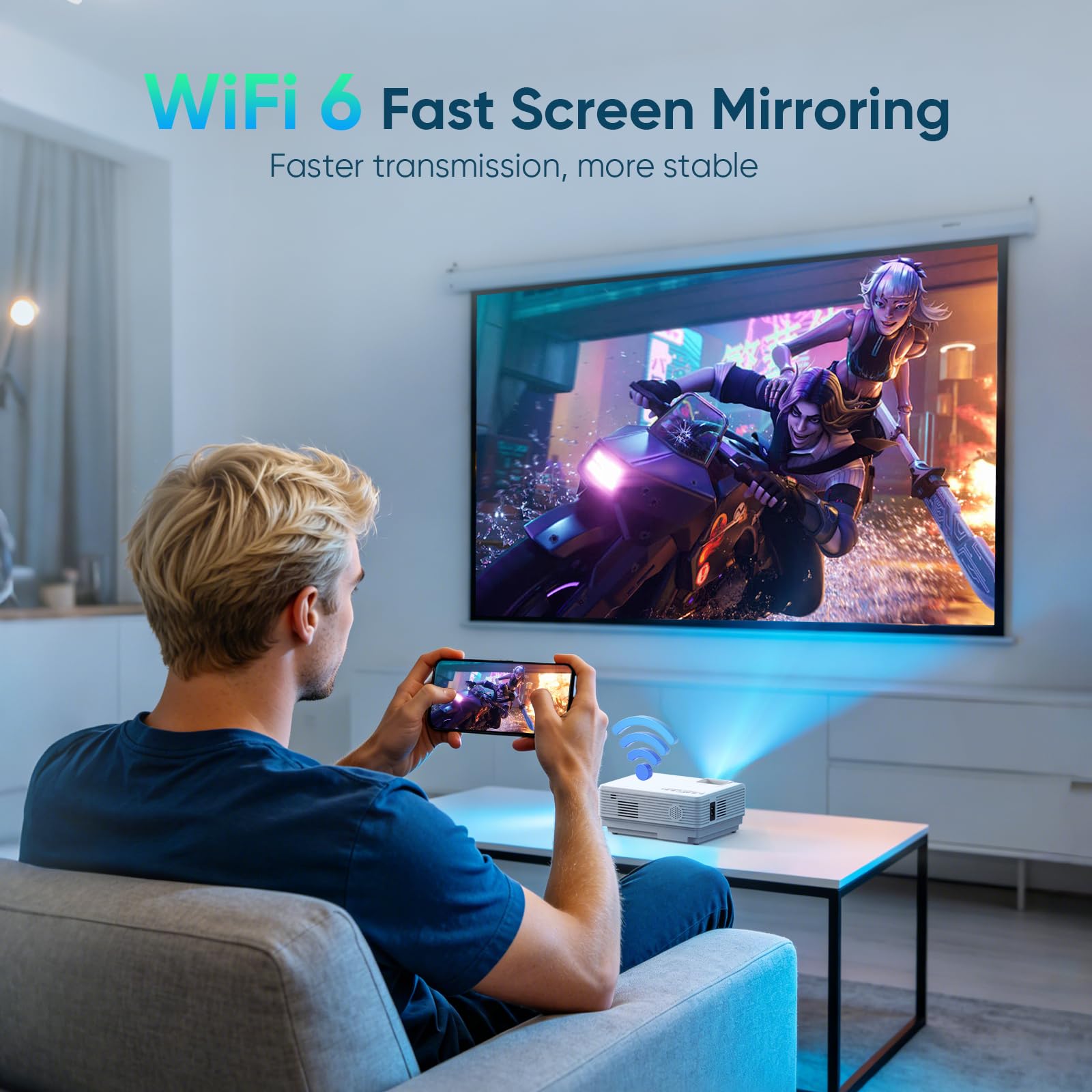 NISOO Mini Projector with WiFi and Bluetooth, 1080P Outdoor Movie Projector — Amazon image 2