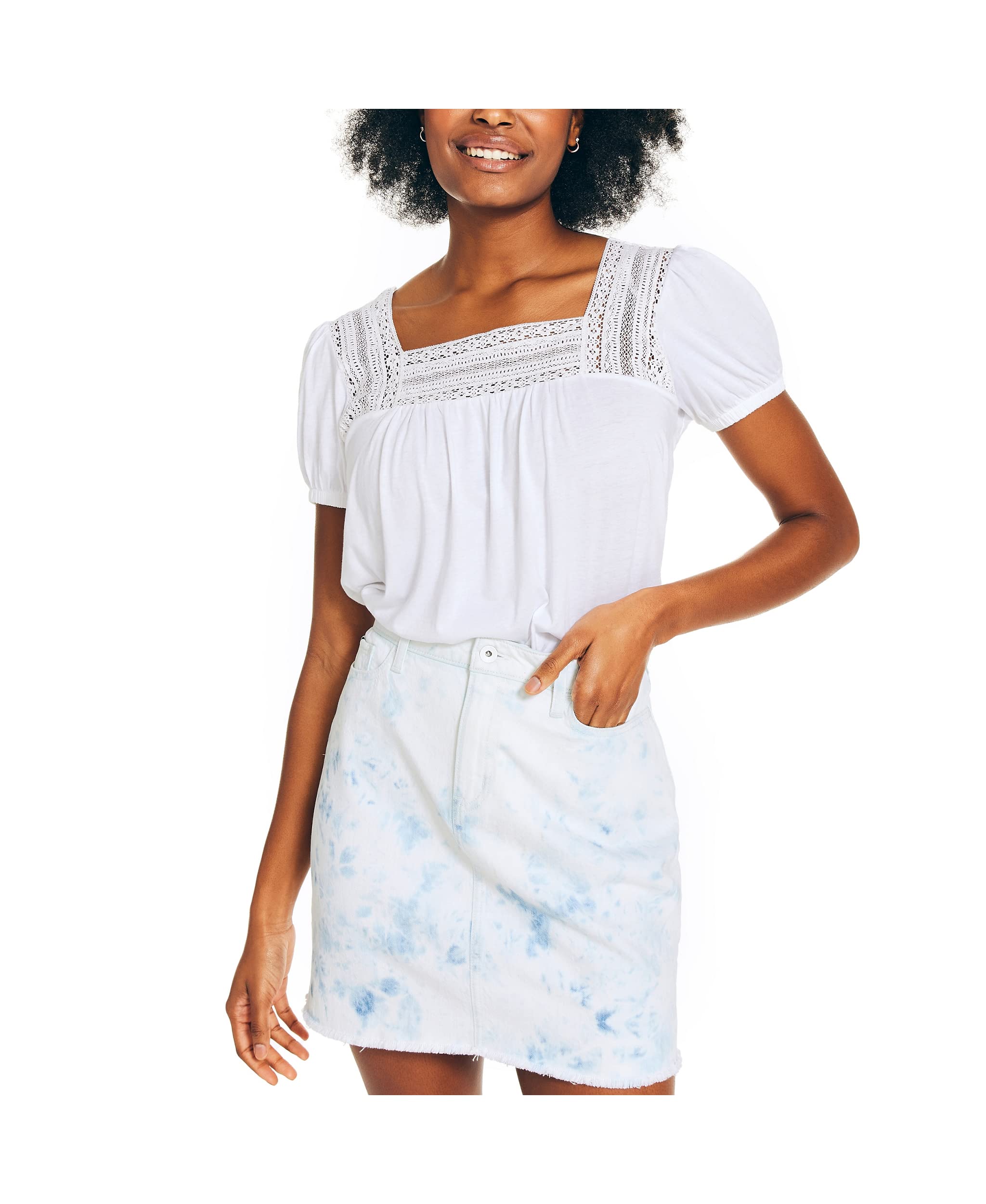 Nauticawomens Nautica Mixed Media Square-neck Top Nautica Mixed Media Square-Neck Top