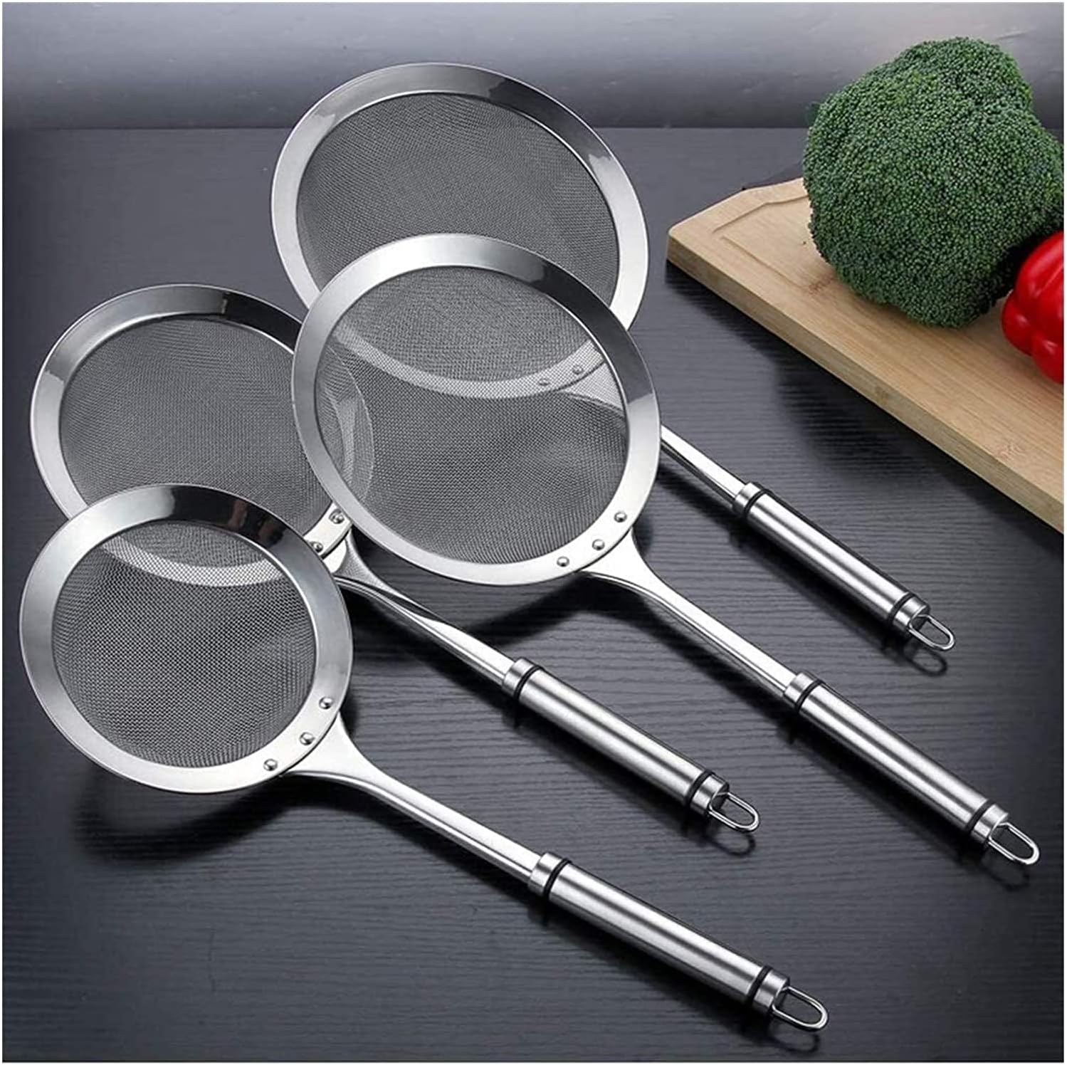 Stainless Steel fine mesh Strainer with Handle Strainer Flour Sieve Pasta Strainer Colander Utility Kitchen Tool Strainer Kitchen Spoon (Size : S) (M)
