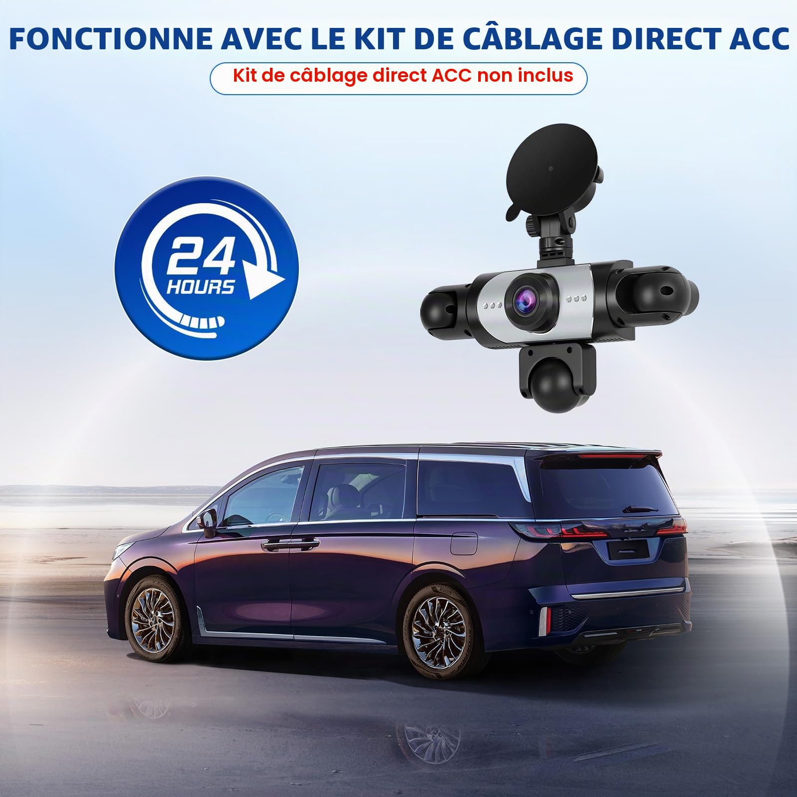 CAMECHO 5 Canaux Vision Nocturne Dashcam 1080P Rotation à 360° Caméra Voiture Embarquée Avant et arrière, 3,16'' Dashcam Mode Parking, Aide au Recul, Enregistrement en Boucle, Détection de Mouvement