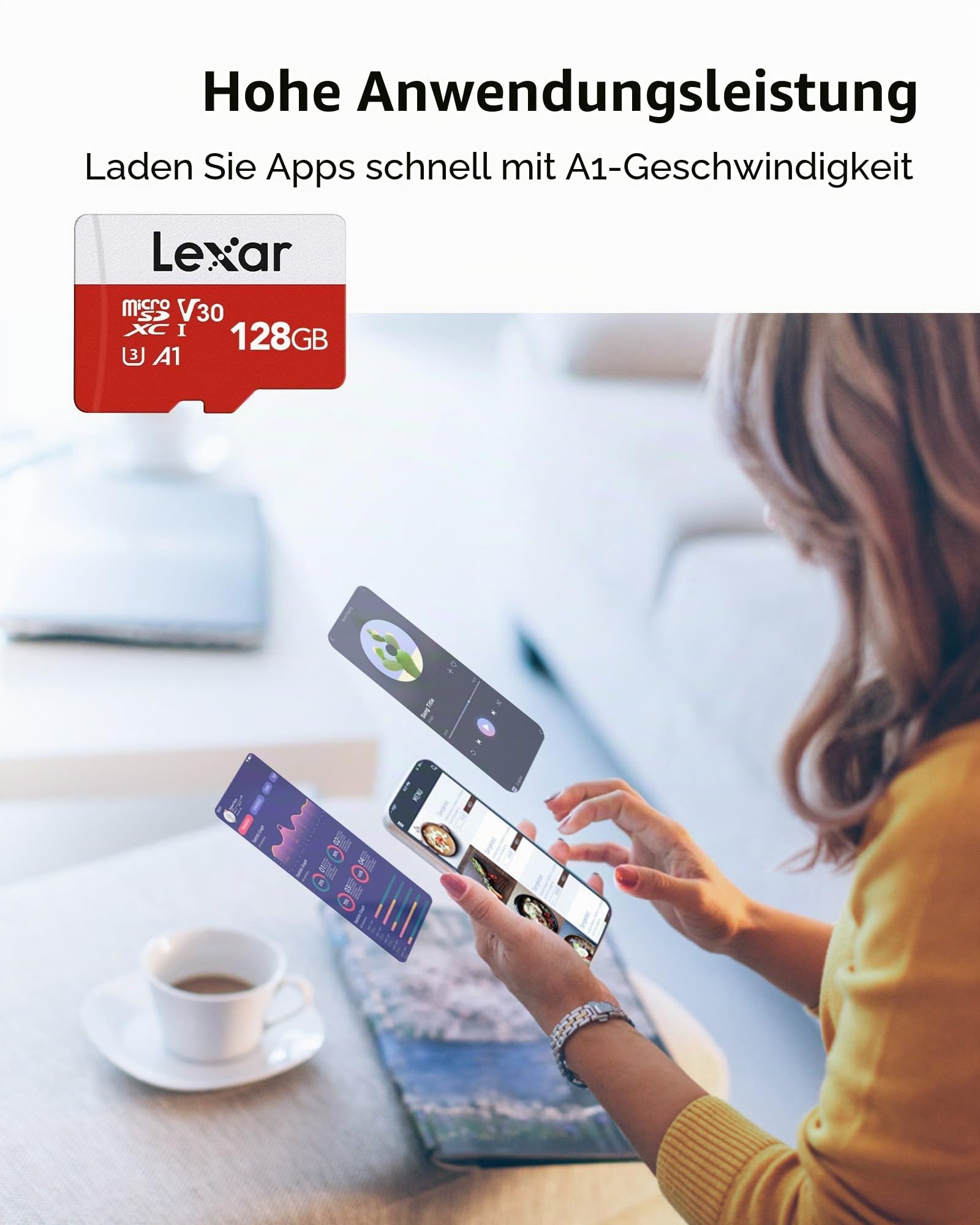 Lexar Micro SD Karte 128GB, Speicherkarte Micro SD mit Adapter, Bis zu 100 MB/s Lesegeschwindigkeit, UHS-I, U3, A1, V30, C10, 4K UHD microsdxc SD Karte für Kamera, Smartphone