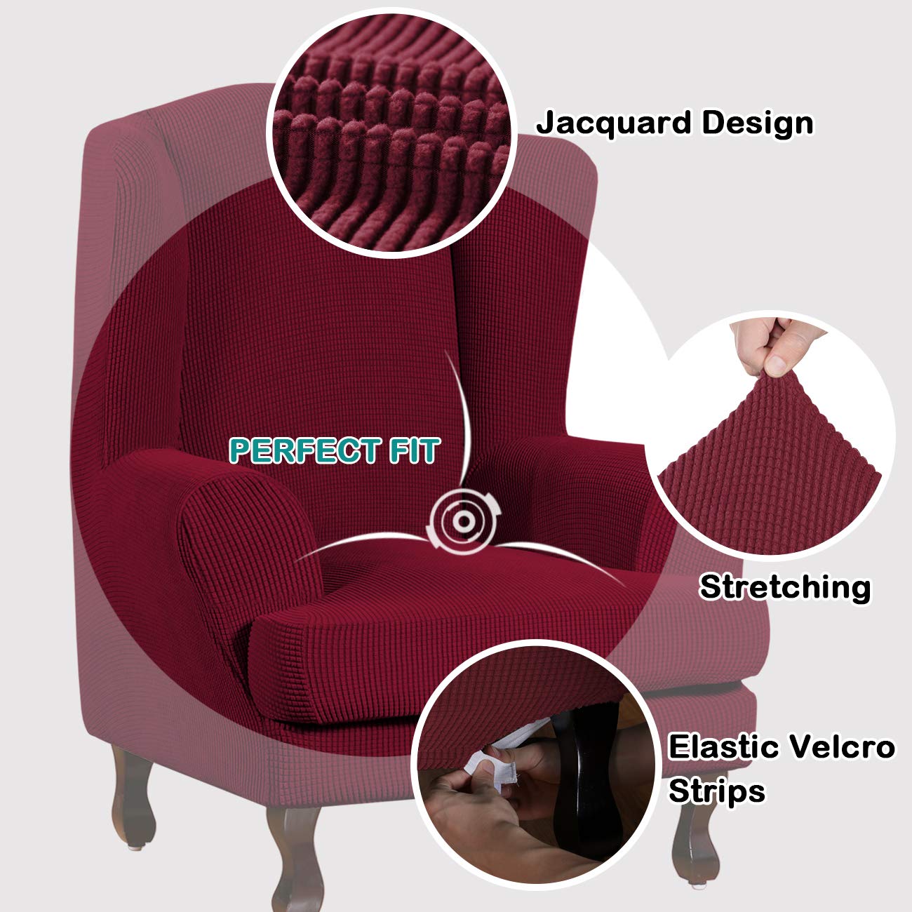 Turquoize Wingback Chair Covers 2 Piece Wing Chair Slipcover Stretch Slipcovers for Wingback