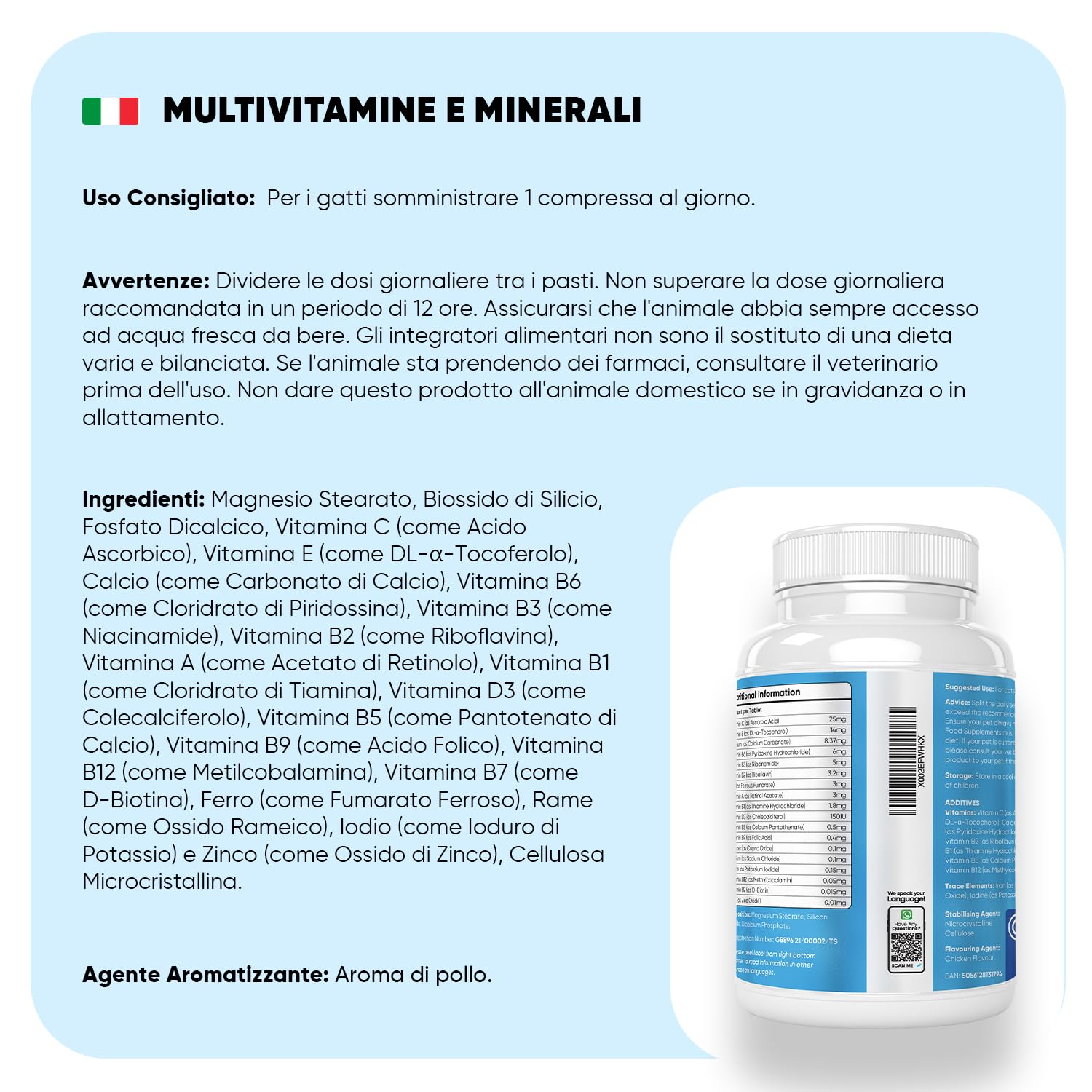 Vitamine Gatto con Minerali in 365 Compresse, 220mg per Dose Giornaliera, Vitamine Sistema Immunitario A, B, C, D3, E per Raffreddore Gatto con Calcio, Ferro, Zinco, Rame, per Tutte le Razze e Età