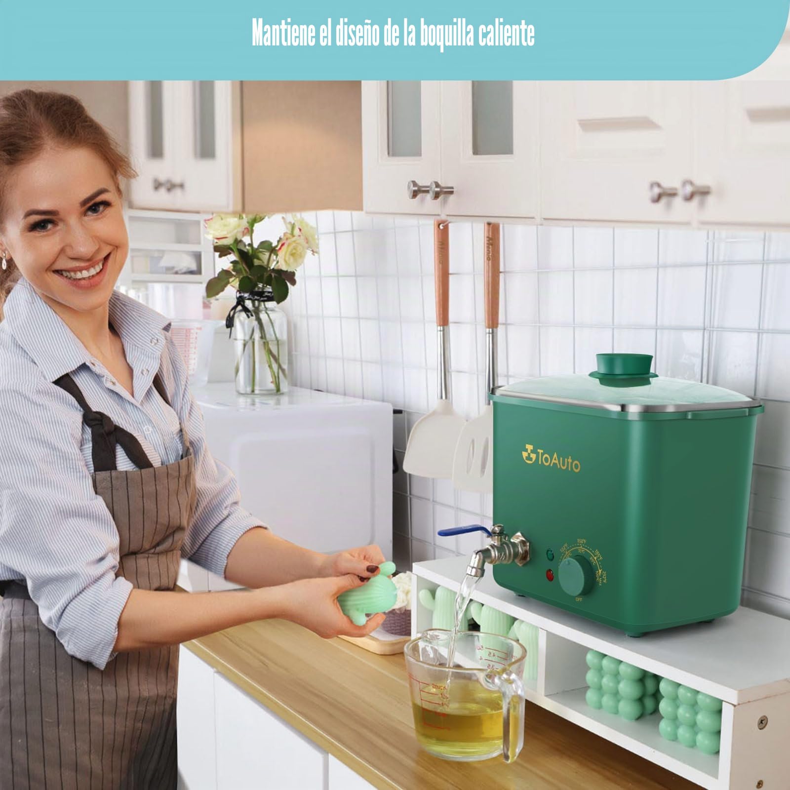 TOAUTO 4Qts Green Wax Melter Cera eléctrica con válvula de vertido rápido y control de temperatura para fabricantes principiantes