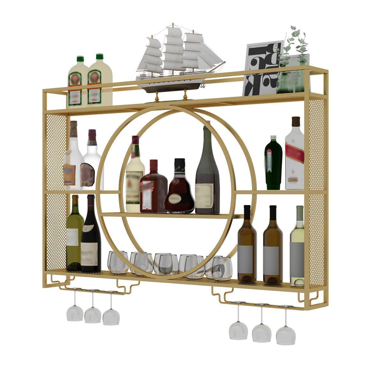 Étagères de bar pour bouteilles d'alcool créant un coin bistrot chaleureux chez soi