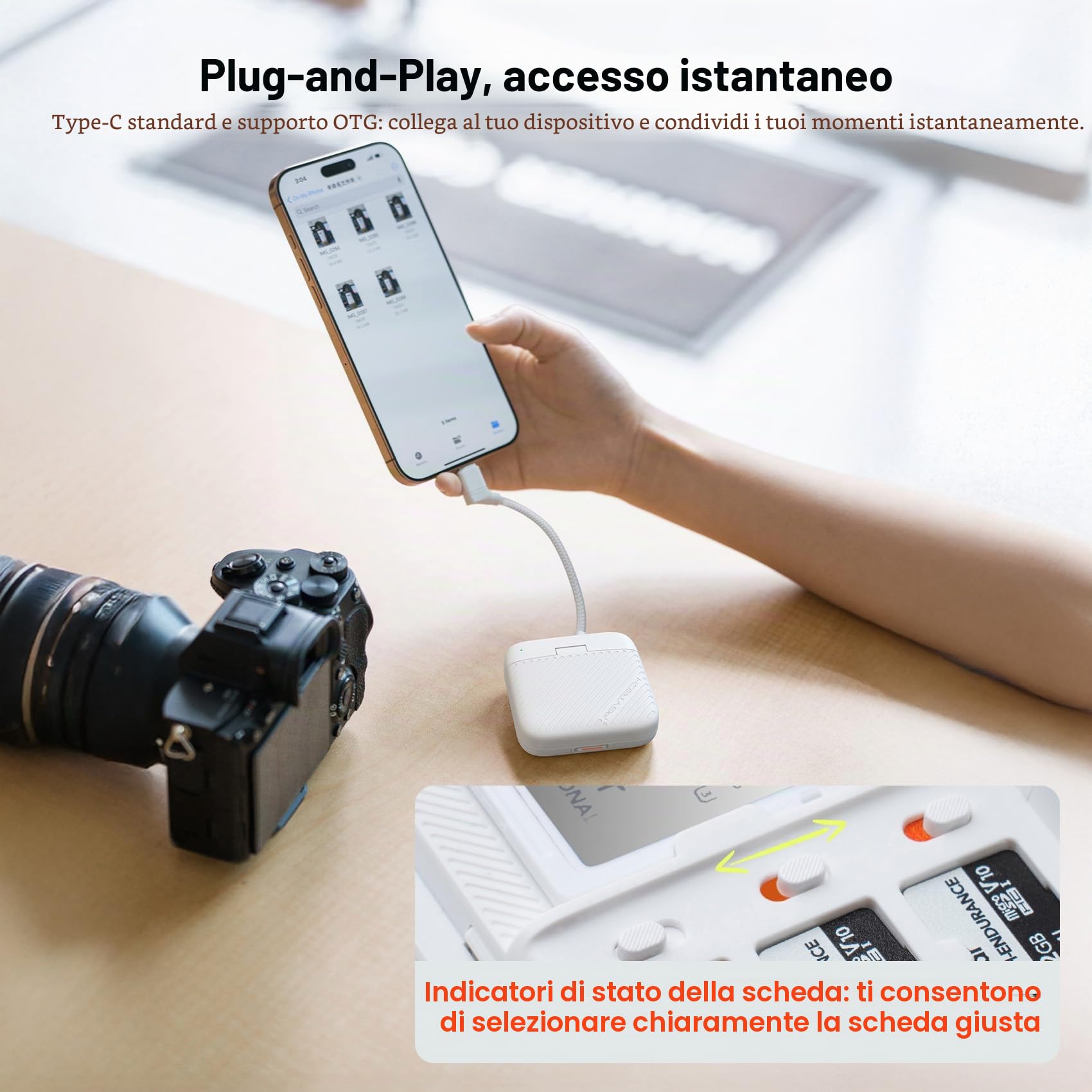 PGYTECH CreateMate Mini Custodia Lettore Di Schede Ad Alta Velocità, 2-in-1 SD4.0/Micro SD Portatile Archiviazione, Doppio Slot Trasferimento/USB 3.1/Type-C/OTG per Fotocamera/Telefono/ActionCam, Nero
