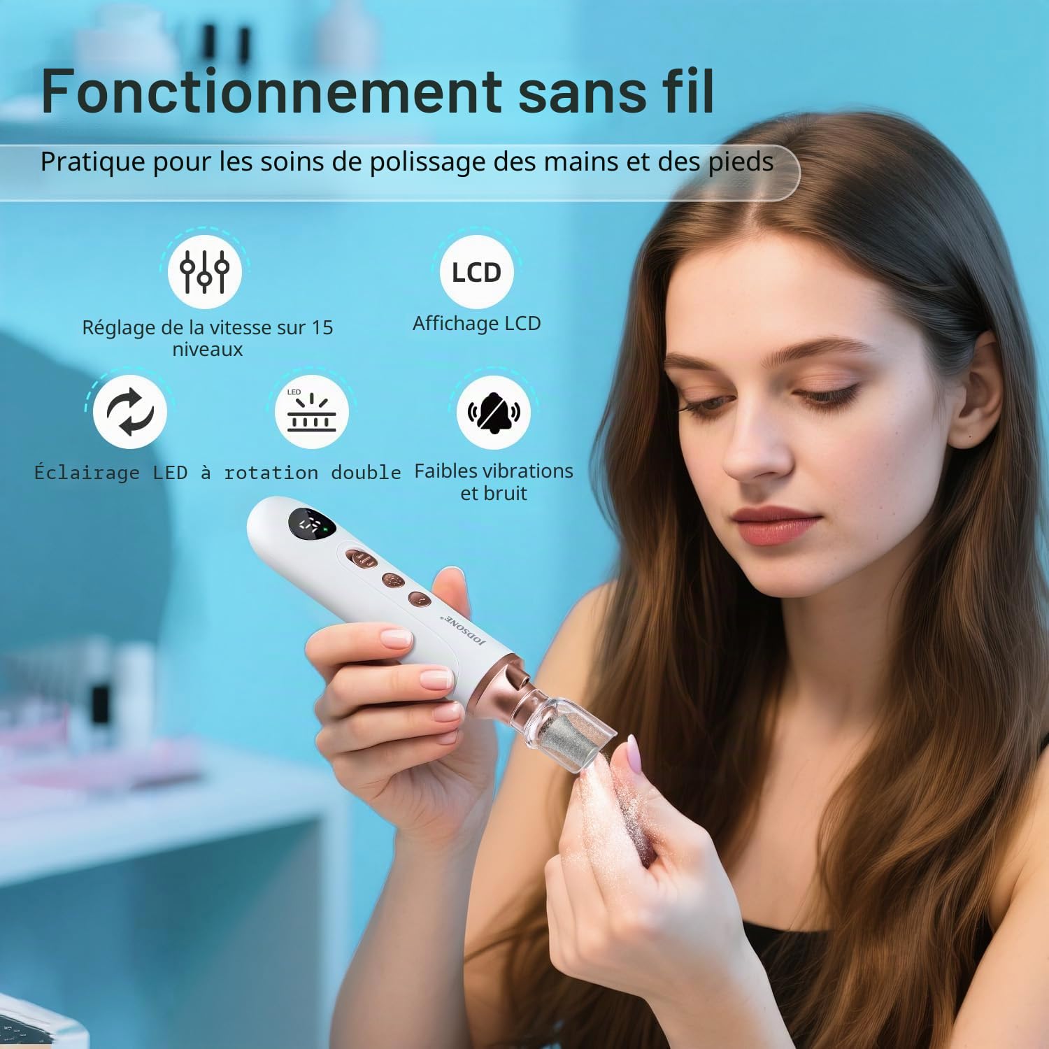 JODSONE 8 en 1 ponceuse pour ongles,Ponceuse à Ongles Sans Fil, Kit De Soin Des Pieds Avec Éclairage Intégré, Pour Soins Des Ongles Des Pieds, Mains Et Pieds