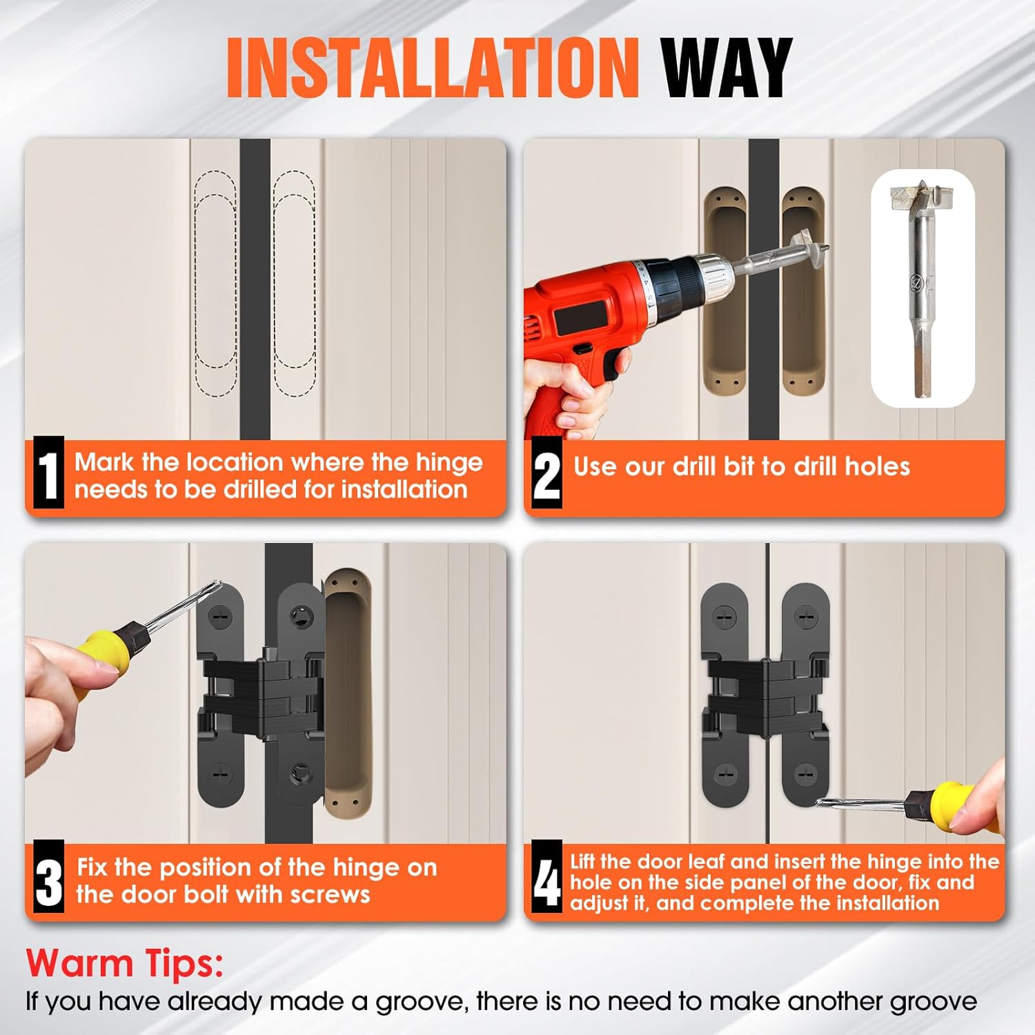 Invisible Door Hinge Hidden Door Hing, 180 Degree Concealed and Cabinet Hinges for Cabinet Doors and DIY Box Zinc Alloy Furniture and Table (B,4PCS, 0.51"-2.36" Door Thick(11/6"~1"))