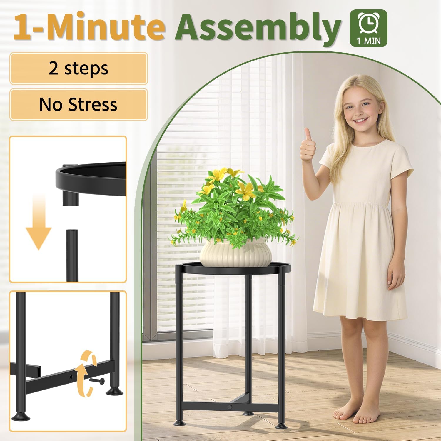 LASZOLA Metal Small Plant Stand Indoor Tall with 11 Inch Large Tray, Black image 5
