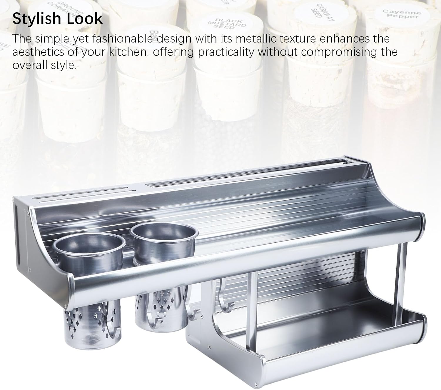 flexman Kitchen Organizer, Multifunctional Aluminum Alloy 2 Tiers Wall Mounted Kitchen Utensil Rack Wall Mounted Rack, Wall Pot Rack for Knives, Spoons, Forks Utensil Racks