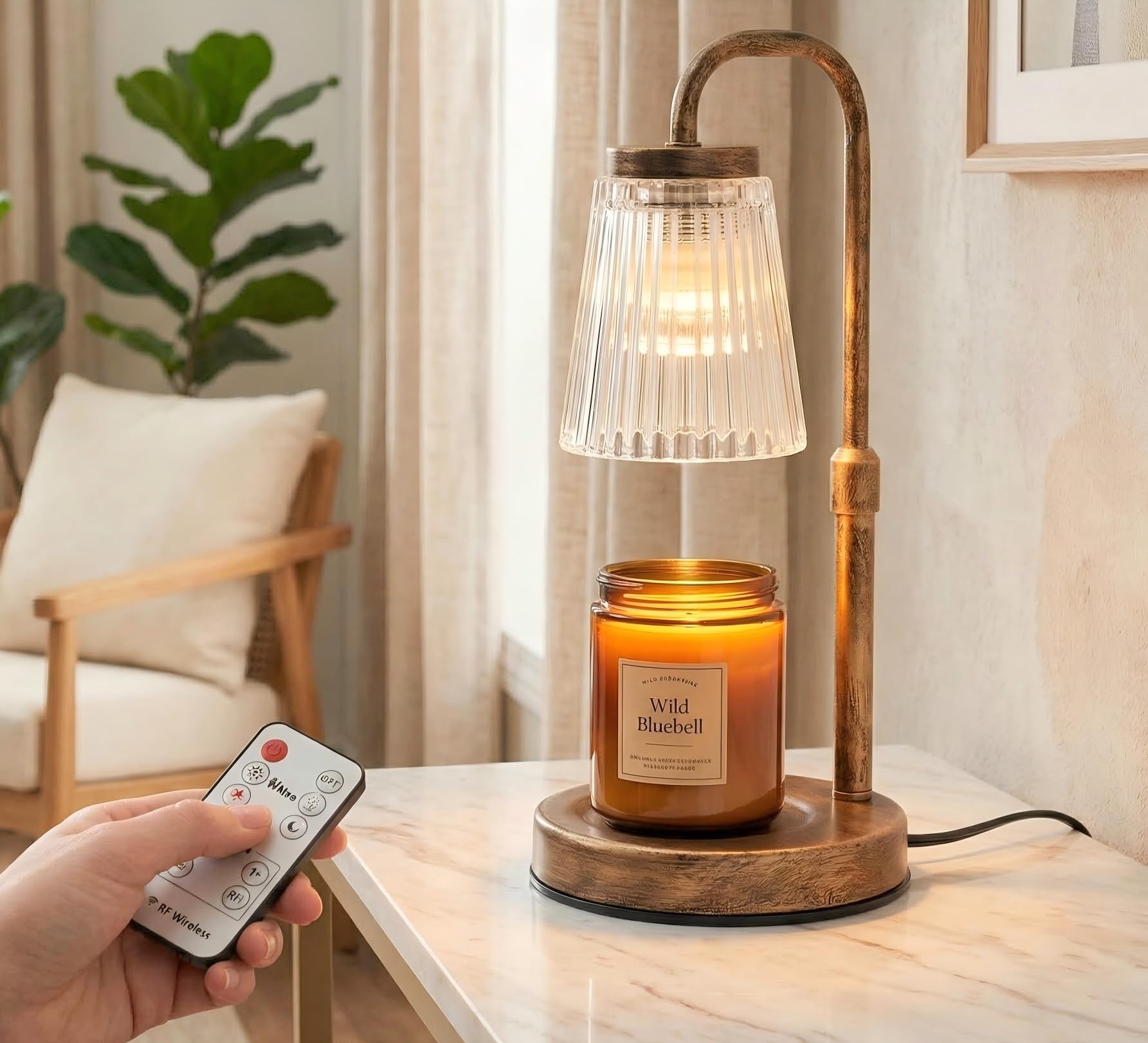 EMINLONA Candle Warmer Lamp with Timer & Dimmable,Wireless Remote Control Candle Warmer, Height Adjustable Wax Warmer Lamp for Jar Candles,Gifts for