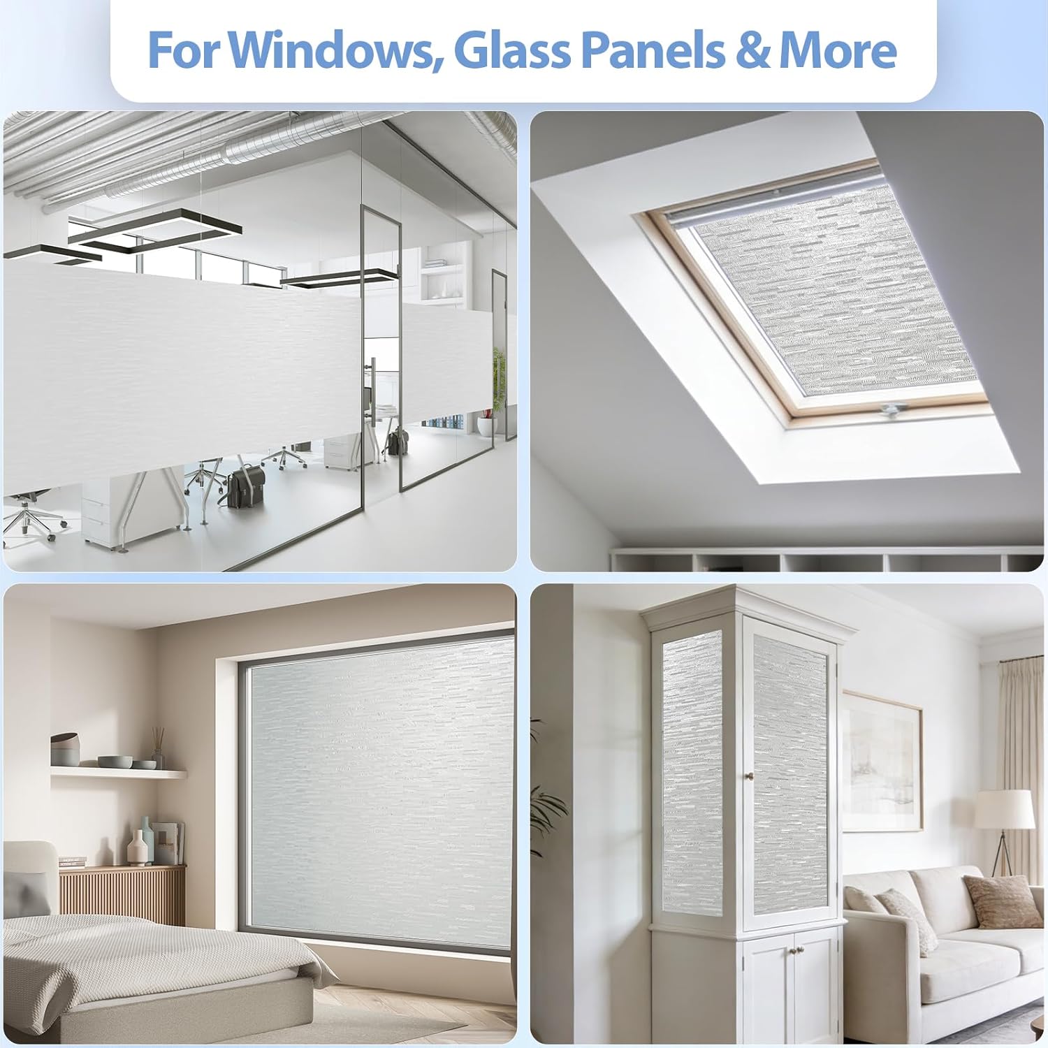 GTJ Frosted Glass Window Privacy Film, Static Cling Film No Glue Removable Reusable, UV Blocking Glare & Heat Reduction, for Bathroom, Door Glass, Home Office, White, 23.6 x 157.5 inches