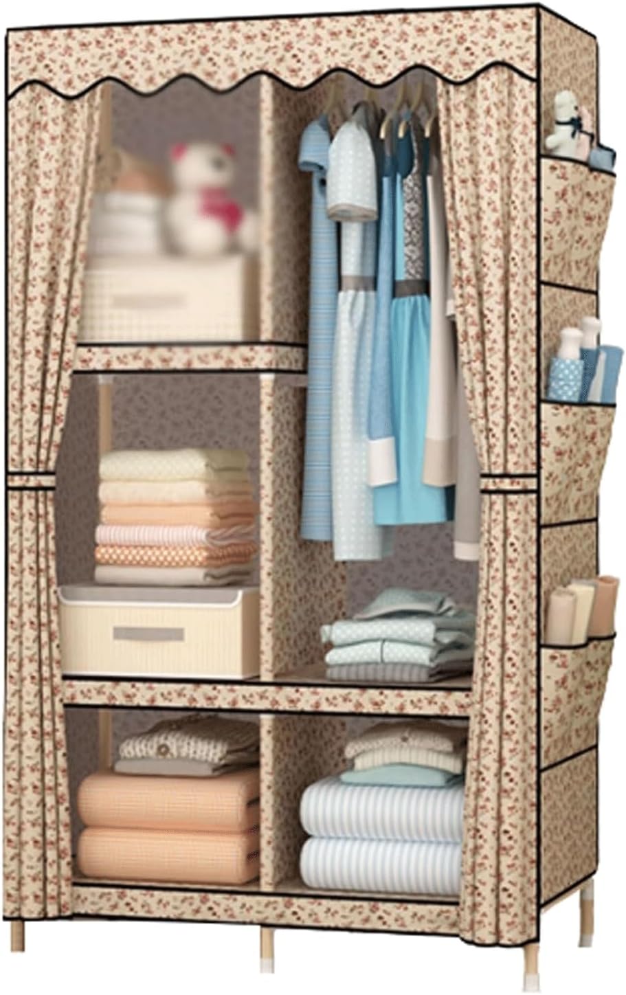 Portable Closet Small Wardrobe Closet Wood Portable Wardrobe Fabric Closets for Bedroom Easy to Assemble Closet Storage Clothes Closet Spacious