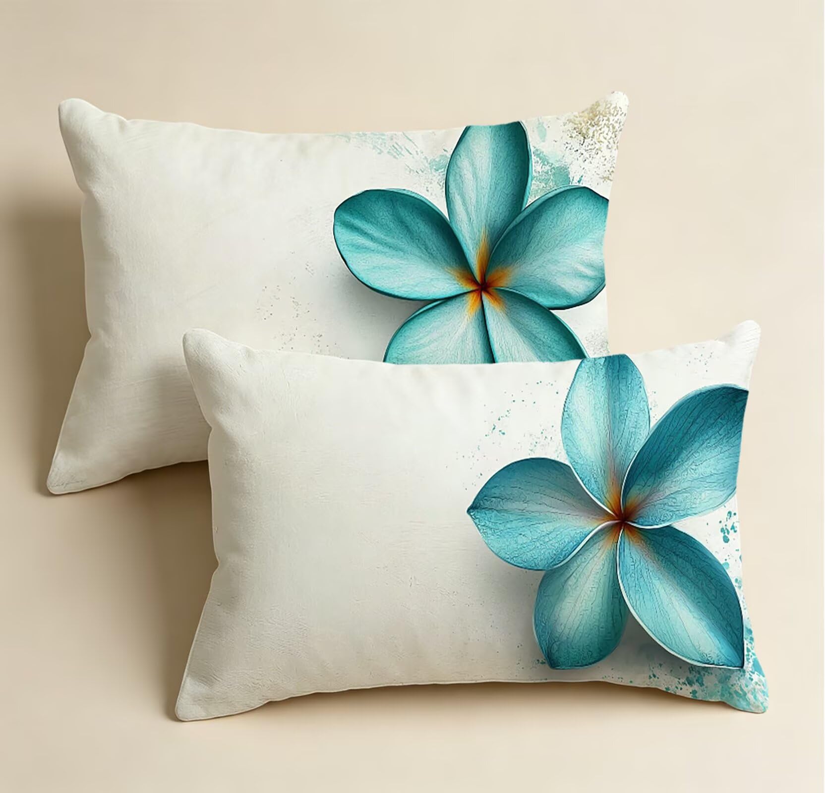 Blau Kissenbezug 60x80 Blume Kopfkissenbezug 2er Set,Wohnaccessoires & Deko,Weich und Atmungsaktiv Samt Stoff mit Verstecktem Reißverschluss für Bett Sofa Kissen Dekokissen-85909
