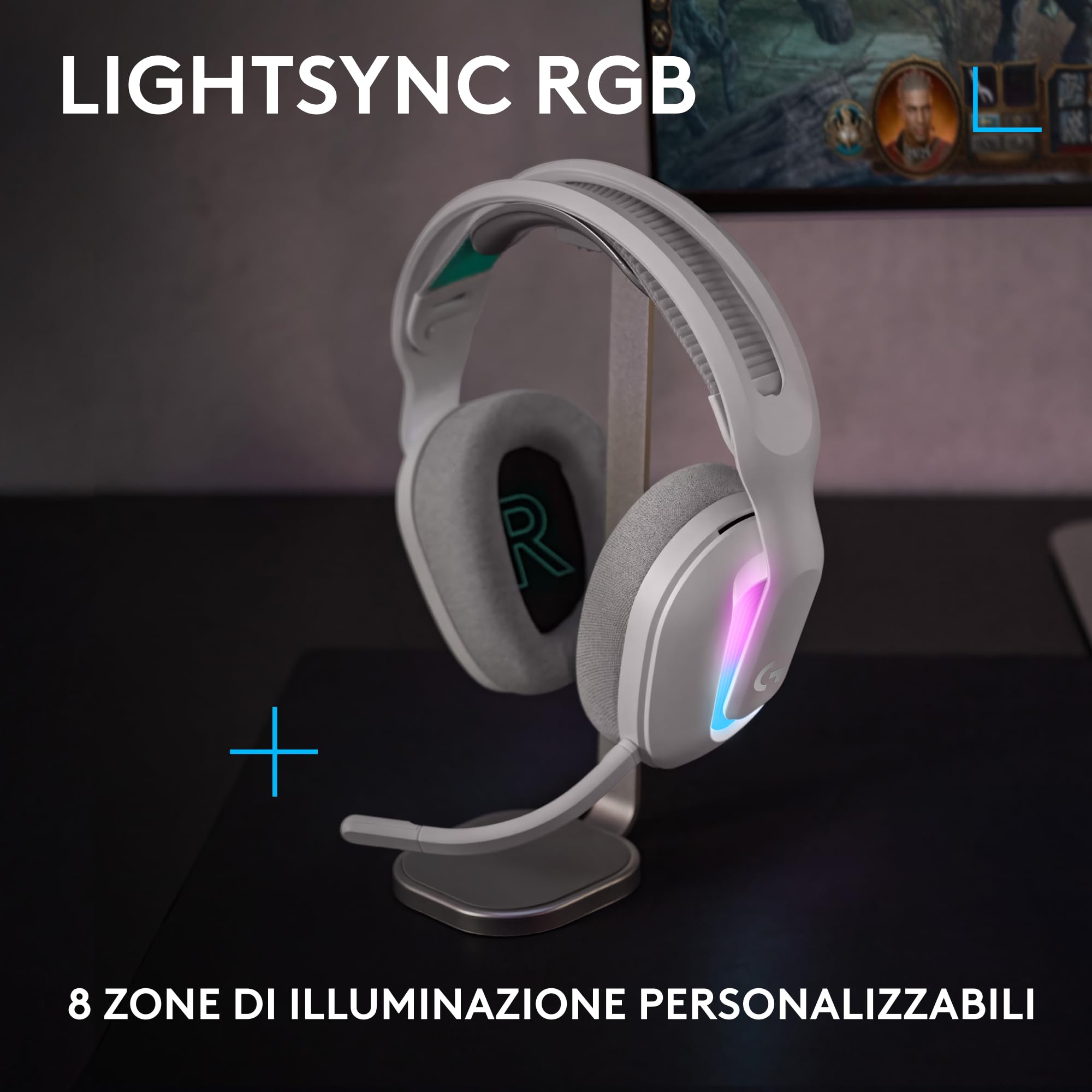 Logitech G G522 LIGHTSPEED cuffia con microfono gaming wireless,LIGHTSYNC RGB, microfono e audio sincronizzato avanzato, connettività tripla con LIGHTSPEED, Bluetooth, da USB-A a USB-C per PC, Bianco