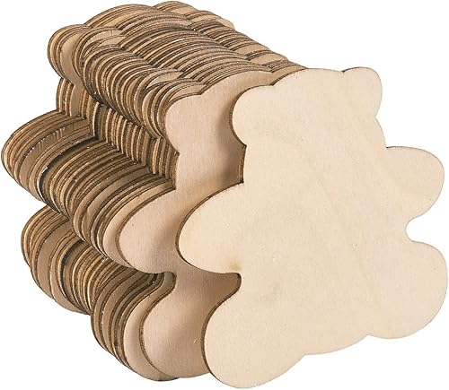 Recorte de madera sin terminar, paquete de 24 piezas de madera en forma de oso para proyectos de manualidades de madera, etiquetas de regalo,